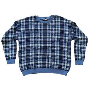 Parkhurst Blue Plaid Knit Pullover Sweater Vintage Cotton/Acrylic Made in Canada